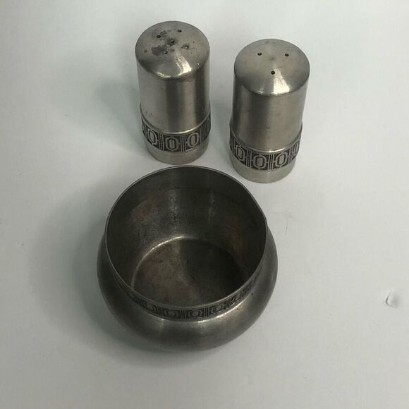 pewter selandia norway art deco design sugar salt and pepper shakers classic mod - Picture 8 of 15